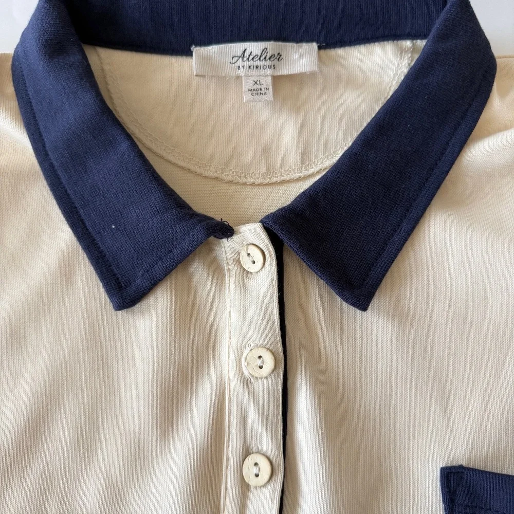 Long Sleeve Navy and Cream Stripe Button-Down Shirt - Picture 5 of 7